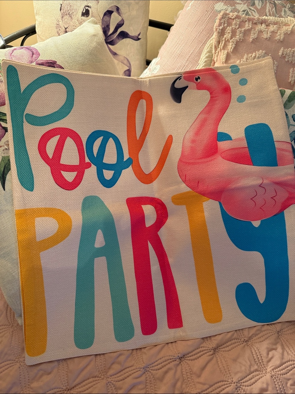 Pool Party Decorative Canvas Tote Bag - Pink Flamingo